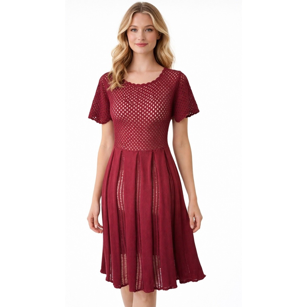 Rodarte Opening Ceremony Dress Women Medium Red Cotton Crochet Knit Sheer‎ Midi